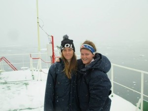 Lauren and Hannah after rescue on the Canadian ice breaker.